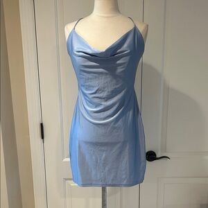 New Windsor Elegant Light Blue Draped Mini Dress
